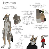 Daydream by cacklingbeast - male, reference sheet, canine, coyote, transgender, transmale, transmasculine, daydream coyote