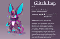 Monster OC: Glitch Imp by JoVeeAl - demon, character sheet, original, anthro, imps, monster, imp, claws, digital, teeth, safe, furry, character, horns, grin, oc, solo, furries, mammal, nails, anthropomorphic, blue eyes, long ears, glitch, unknown species, original characters, purple hair, furrys, sharp teeth, digital art, gremlin, original character, sfw, character reference, description, simple background, ambiguous, ambiguous gender, purple fur, character design, anthros, digital painting, character profile, ocs, gradient background, neck fluff, english text, safe for work, furry art, purple body, glitchy, digital drawing, anthrofurry, nonbinary, solo focus, non-binary, digital artwork, digital media (artwork), original art, neck tuft, sfw art, sfw furry, sfw furry art