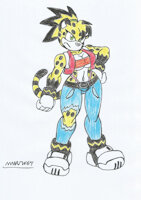 Blitz the Jaguar by marlon64 - female, jaguar, spotted, big breasts, ponytail, sonic fanart, sonic original character, mobian cat, white background, big hips, femalesolo, greeneyes, oc only, sonicfancharacter, mobian oc, sonic oc female