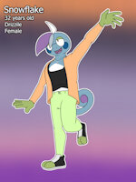 Snowflake by AaronAmethyst - female, clothed, pants, reference sheet, pokemon, character sheet, sweater, necklace, shoes, nintendo, sneakers, snowflake, f solo, drizzile