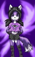 Let's Get It Rolling (Aurora) by ZeexFoxia - fox, girl, woman, female, gloves, purple, shorts, canine, loli, anthro, fire, wings, t-shirt, smiling, boots, energy, petite, phoenix blood