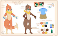 Percy Rivot - Reference Sheet by PercyTheBuizel - cute, cub, male, pokemon, paws, otter, character sheet, anthro, bracelet, seashell, buizel, bandana, pawpads, seashells, anthropokemon