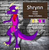 Shrynn the Kobold by Terrybear1316 - girl, female, scarf, reference sheet, tail, claws, reptile, legs, horns, arms, kobold, original character