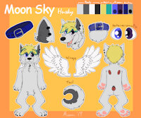 Moon Sky Husky form refsheet by MoonSky - male, heterochromia, collar, wings, winged husky