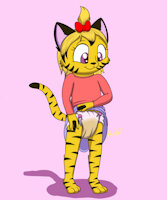 Isabelle try some cloth pamp by conejoblanco by BabySkye - babyfur, cute, female, tiger, smile, abdl, cloth diaper, hair bow, cute dress, isabelle the tiger