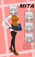 Character Sheet - Mita by Mut025 - girl, cat, female, stockings, school, character sheet, student, character, vest, short hair, bag, miniskirt