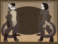 Michael ref (Sona) by BudderBlock - male, hybrid, reference sheet, tail, deer, brown, scar, antlers, reference, long tail, furret