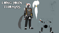 OC - Long John Thomas by Noah888 - wolf, male, muscles, pirate, king, pistol, tattoos, rum, speedo, medieval, bandana, throne, cutlass, original character, creative commons, kordoth