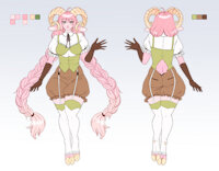 Comm by zevethmoon - cute, female, gloves, stockings, long hair, reference sheet, shorts, sheep, braids, thigh highs, turnaround, cottagecore