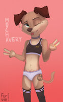Mocha Avery 2024 by Furvie - dog, female, panties, stockings, hybrid, winking, canine, ring, tongue, bra, collar, young, pin-up, shepherd, solo, happy, clothing, shirtless, posing, thigh highs, earring, looking at viewer, dragon tattoo, sports bra, wedding ring, bellybutton, accessories, female/solo, high socks, womb tattoo, showing tongue, belly glimpse, belly peek, thigh tattoo, mocha avery