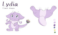 Lydia reference sheet by Dinotello - dragon, female, flower, chest tuft, purple fur, furred dragon, flower dragon, lydia (dinotello)