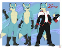 Zeo Fawx Character Reference Sheet by ZeoFawx - fox, male, leather, jacket, canine, character sheet, blue, cyan, fur, vulpine, fawx, zeo