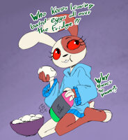 Roommates - Easter stuff by SoulCentinel - cute, cub, female, male, rabbit, paws, easter, smile, young, egg, costume, m, text, eating, mammal, basket, roommates, f, bonnet, bunny girl, vanny, fnaf, bonson