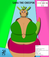 Sara the Chespin by SolandGamer75 - breasts, female, pokemon, chubby, overweight, bbw, big breasts, wide hips, big belly, pokemon oc, chespin, big beautiful woman, chubby belly, overweight female, pokemon (species), chubby anthro, overweight anthro