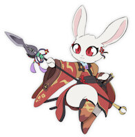 Bunny Doodle by MisoSouperstar - bunny, boy, male, rabbit, short, man, spear, solo, weapon, mammal, red eyes, concept, robes, teapot, short stack