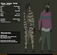 2024 Strana Ref (Clothed) by StranaHyena - male, hyena, sweater, hair, blue eyes, striped hyena