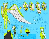 kiwi referance sheet ~cleaaan~ by kiwitwist - female, reference sheet, wings, german shepherd dog, undead, bright colors