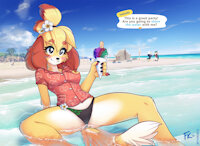 Isabelle at the Beach [outfit] by fluffKevlar - female, beach, pinup, anthro, suit, animal crossing, isabelle
