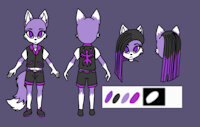 Aurora Ref + Full Profile by ZeexFoxia - fox, girl, woman, female, hybrid, long hair, reference sheet, shorts, canine, loli, character sheet, shoes, vest, oc, original character, f, sfw, flat colors, phoenix blood, aurora phoenix, zeexfoxia, adult loli