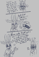 Family AU 11 - The talk by SoulCentinel - cute, comedy, female, rabbit, shy, blush, solo, text, clothing, jackalope, angel, mammal, f, innuendo, angel gabby, angel hare, east patch, demon lucy