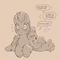 Brocon Bliss by ColdBloodedTwilight - sketch, cub, male, monochrome, blushing, horse, stallion, hearts, pony, ball, dialogue, my little pony, mlp, colt, sweating, implied incest, brocon, pegasi, rumble, thunderlane, heart eyes