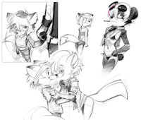 sketchbook1 by Horemheb - fox, cub, female, male, skunk, panda, bikini, alex, swimsuit, jean, daphne, handholding, eli