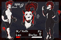 ninth reference sheet by BardoEnKrisis - lioness, female, lion, reference sheet, mohawk, mask, furry, cyborg, solo