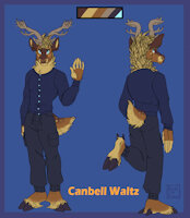 Canbell reference commission by BardoEnKrisis - reference sheet, clothes, hair, solo, text, antlers, reindeer