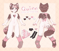 Quinn SFW ref by purrypurin - cat, male, character sheet, pink, white, brown, reference, calico, calico cat