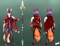 Rex "Quicksilver" Faith: scouts attire by Firefox232 - red, fox, male, spear, refference sheet, clean art