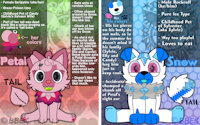 (OCs) NEW - Petal and Snow, the Orima Family Pets by BengalBatEmmaKat - dog, cat, pokemon, ice, grass, refsheet, poison, fullbody, redesigns, rockruff, digitalartist, vore related, sprigatito