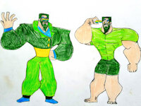 Meet Greedmadon by AzureStarPartyNeon - male, glasses, green, muscle, muscular, suit, human, cool, oc, villain, mutant, beard, supervillain, artwork, information, masculine, hyper muscle