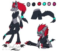 Synaku Reference by Violyte - female, hybrid, canine, pokemon, feral, dark, type, ref, oc, reference, zoroark, mightyena, bio, synaku