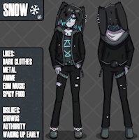 Snow - My Bunny sona! by killersnowflake - male, rabbit, emo, black hair, blue eyes, lagomorph, dyed hair, grey fur