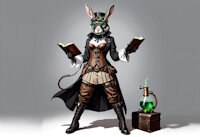 Dr. Anne Lepus by CyberneticCephalopod - female, rabbit, magic, tail, anthro, eyes, jack, book, black, victorian, mask, steampunk, doctor, furry, no, background, transparent, goggles, corset, belt, mechanical, scientist, utility, holding, ai, potion, beaker, biohazard, plague, knee-high, ai generated, boots), (steampunk, leg), (leather