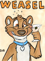The original weasel con badge by IMWeasel - male, drinking, weasel