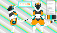 [REF] Citron by DevinWyldeheart - reference sheet, orange, gray, black, white, grey, design, character, sheet, ref, reference, refsheet, turquoise, cybernetic, character reference, ref-sheet, citrus, citron, non-binary, protogen