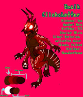 [REF] Enzik Clickchatter by DevinWyldeheart - red, male, glow, reference sheet, claws, design, fae, character, sheet, ref, bug, insect, reference, refsheet, nixie, character reference, ref-sheet