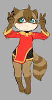 Emily (beta) by SamiChopTanuki999 - female, raccoon, teen, fighter, full body, exorcist, raccoon girl, solo female