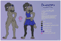 BLUEBERRY by moodytail - dog, naked, boobs, nude, breasts, reference sheet, feet, paws, skirt, character sheet, anthro, furry, solo, ref sheet, reference, standing, barefoot, navel, pawpads, looking at viewer, domestic dog, belly button, nonbinary