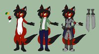 Cyrus Nightfire - Refrence Sheet by Nightfire - fox, male, red fox, scar, swords, vulpine, male solo