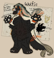 Wulfie ref by Shamefulsinsigh - wolf, canine, thing, creatures, wolfess, creature, hood, hooded, scar, genderless, animal, scars, scarred, black fur, queer, scarring