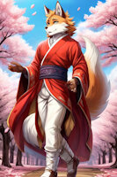 My character by DaksukeHashimura123 - fox, kitsune, male, jacket, oc, japanese, kimono, katana, dakota, nine-tailed, ai generated