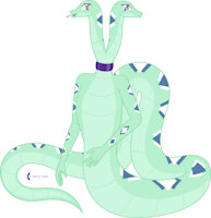 René Taxel (Doubling Metric Measure Spaces) by Parclytaxel - diamond, snake, naga, vector, smile, sapphire, oc, choker, scales, lamia, looking at viewer, inkscape, two heads, forked tongue, slit pupils, nonbinary