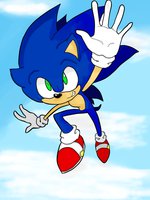 Sonic can fly!:D by ShayTheHedgehog97 - sky, male, blue, hedgehog, digital, art, sonic, jump, cloud