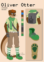 Oliver the Otter Reference by TuneCharmer - male, socks, scarf, green, otter, shoes
