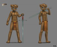 Tichy Kovu's Character Sheet by Aaliyah - sword, cub, male, bear, character sheet, tribal, loincloth, fursona, ursine, claymore, taenite, medieval era