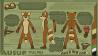 Ausup's Character Sheet by Ausup - fox, raccoon, male, hybrid, scarf, playful, fun, silly, mechanic, wrench, kind, goggles, pilot, warm, belt, striped, curious, bandana, nice, driver, smart, intelligent, helpful, inventor, creative, adventurous, machinist