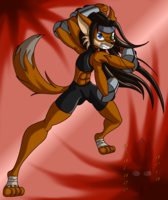 Spellbound Character Data: Gemini by G3TRacket - female, magic, muscles, long hair, canine, heterochromia, coyote, mage, fighter, spellbound, polymelia
