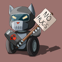 Robo-Wolfy Confuzzled Conbadge (art) by Musuko42 - cute, wolf, badge, hugs, no, robot, con, confuzzled